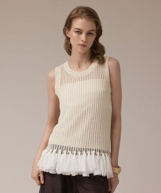 GRACE CONTINENTAL チュールフリンジニットトップ キナリ