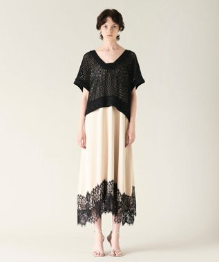 GRACE CONTINENTAL メッシュVネックニットトップ ブラック