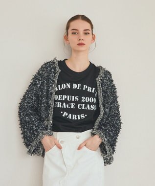 GRACE CONTINENTAL ツイーディーニットジャケット ブラック