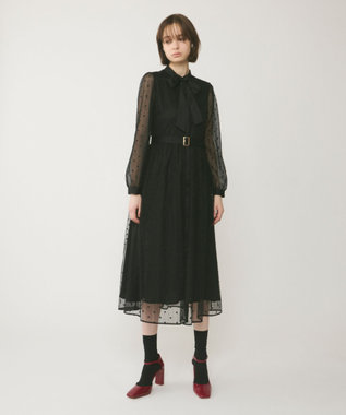 GRACE CONTINENTAL ビーズ刺繍ドットドレス ブラック