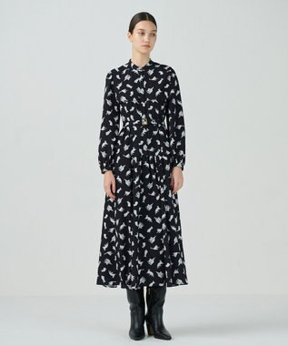 GRACE CONTINENTAL キャットプリントフライヨークワンピース ブラック