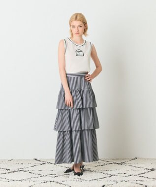 GRACE CONTINENTAL ストライプラッフルスカート ブラック