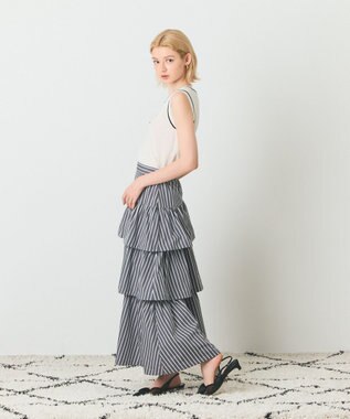 GRACE CONTINENTAL ストライプラッフルスカート ブラック
