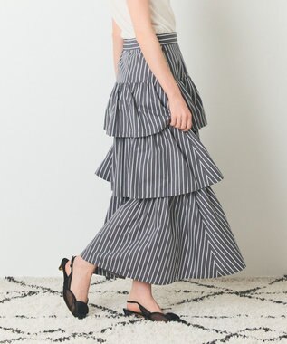 GRACE CONTINENTAL ストライプラッフルスカート ブラック