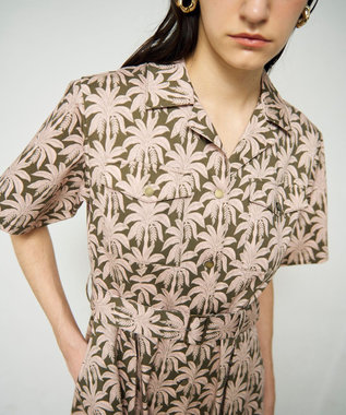 GRACE CONTINENTAL パームモチーフシャツワンピース カーキ