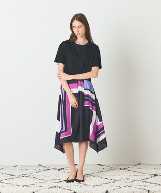 GRACE CONTINENTAL プリントコンビカットワンピース ネイビー