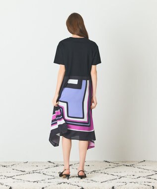 GRACE CONTINENTAL プリントコンビカットワンピース ネイビー