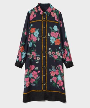 GRACE CONTINENTAL ボタニカルスカーフプリントワンピース ネイビー