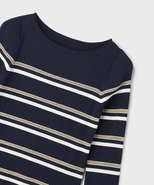 GRACE CONTINENTAL ラメボーダーニットトップ ネイビー