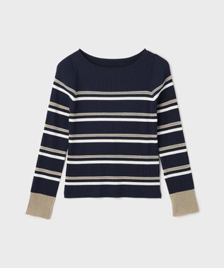 GRACE CONTINENTAL ラメボーダーニットトップ ネイビー