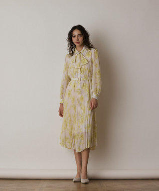 GRACE CONTINENTAL フラワープリントプリーツワンピース イエロー