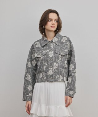 GRACE CONTINENTAL ボタニカルジャガードジャケット チャコール