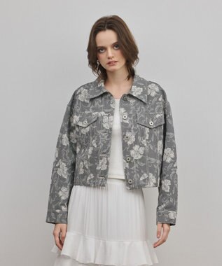 GRACE CONTINENTAL ボタニカルジャガードジャケット チャコール