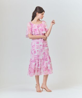 GRACE CONTINENTAL シフォンプリントドレス ピンク