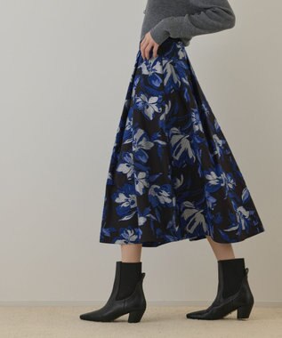 GRACE CONTINENTAL ラメフラワージャガードスカート ブルー