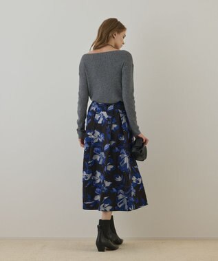 GRACE CONTINENTAL ラメフラワージャガードスカート ブルー
