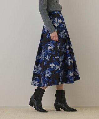 GRACE CONTINENTAL ラメフラワージャガードスカート ブルー