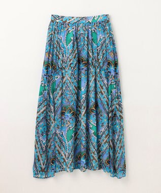 GRACE CONTINENTAL シフォンプリントギャザースカート ブルー