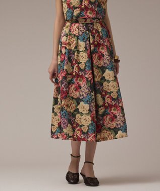 GRACE CONTINENTAL アンティークフラワータックスカート レッド