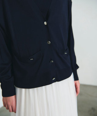 GRACE CONTINENTAL ルーズVネックニットカーディガン ネイビー
