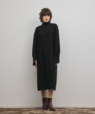 GRACE CONTINENTAL スパンコールニットワンピース ブラック
