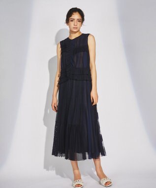 GRACE CONTINENTAL ストライプチュールスカート ネイビー