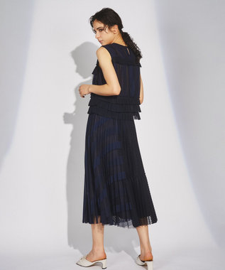 GRACE CONTINENTAL ストライプチュールスカート ネイビー