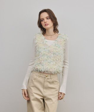 GRACE CONTINENTAL フリンジチュールベスト キナリ