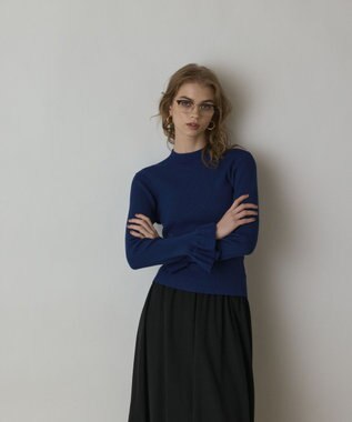 GRACE CONTINENTAL ラメリブニットトップ ブルー