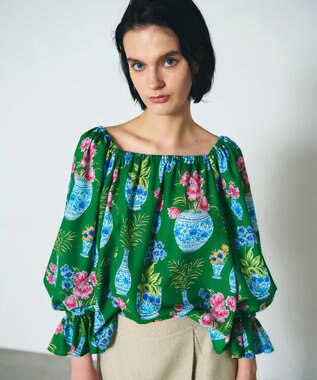 GRACE CONTINENTAL フラワーベースプリントトップ グリーン