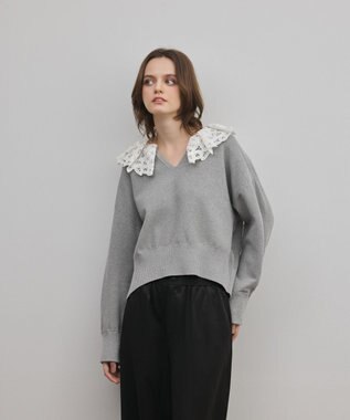 GRACE CONTINENTAL レースカラーニットトップ グレー