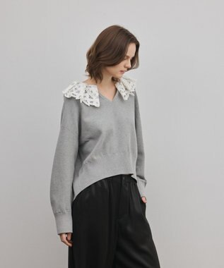 GRACE CONTINENTAL レースカラーニットトップ グレー