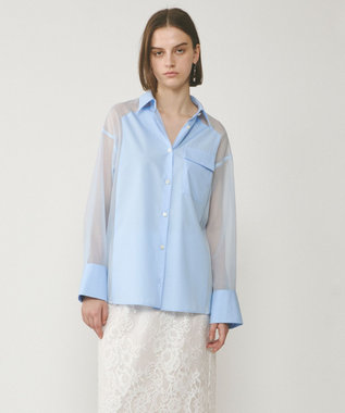 GRACE CONTINENTAL シアーコンビオーバーシャツ ブルー