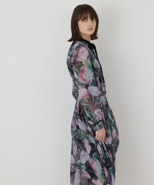 GRACE CONTINENTAL ローズプリントフレアワンピース ブラック