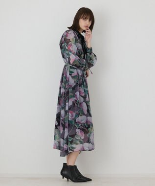 GRACE CONTINENTAL ローズプリントフレアワンピース ブラック