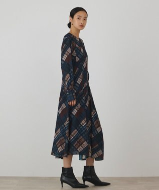 GRACE CONTINENTAL チェックプリントロングワンピース ブルー