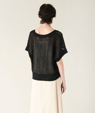 GRACE CONTINENTAL メッシュVネックニットトップ ブラック