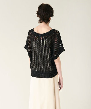 GRACE CONTINENTAL メッシュVネックニットトップ ブラック