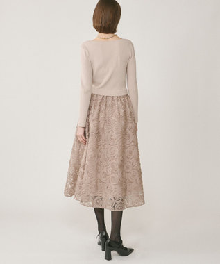 GRACE CONTINENTAL テープ刺繍ニットワンピース ベージュ