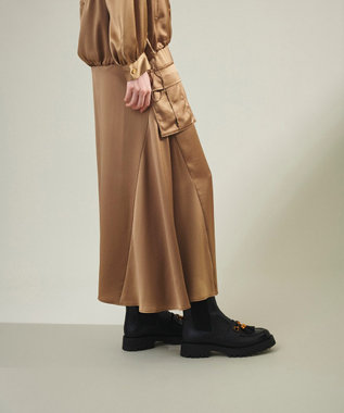 GRACE CONTINENTAL サテンミリタリーロングスカート カーキ