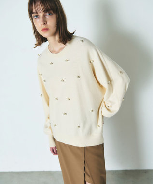 GRACE CONTINENTAL パールドットニットトップ ホワイト