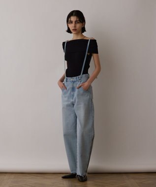 GRACE CONTINENTAL オフショルリブニットトップ ブラック