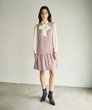 GRACE CONTINENTAL ツイードコンビワンピース ピンク