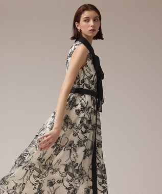 GRACE CONTINENTAL フラワー刺繍ボウタイドレス キナリ