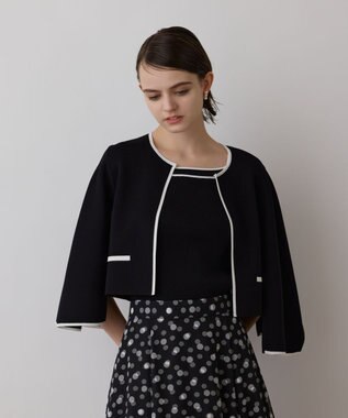 GRACE CONTINENTAL バイカラースリットニットカーディガン ブラック