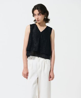 GRACE CONTINENTAL シフォンカットジャガードトップ ブラック