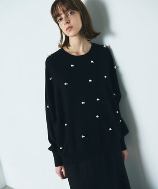 GRACE CONTINENTAL パールドットニットトップ ブラック
