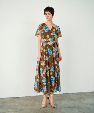 GRACE CONTINENTAL ミモザプリントワンピース ブラウン