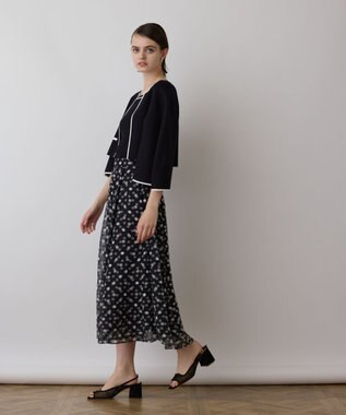 GRACE CONTINENTAL バイカラースリットニットカーディガン ブラック