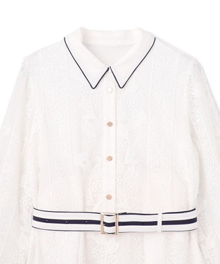 GRACE CONTINENTAL ストライプフラワー刺繍ワンピース ホワイト